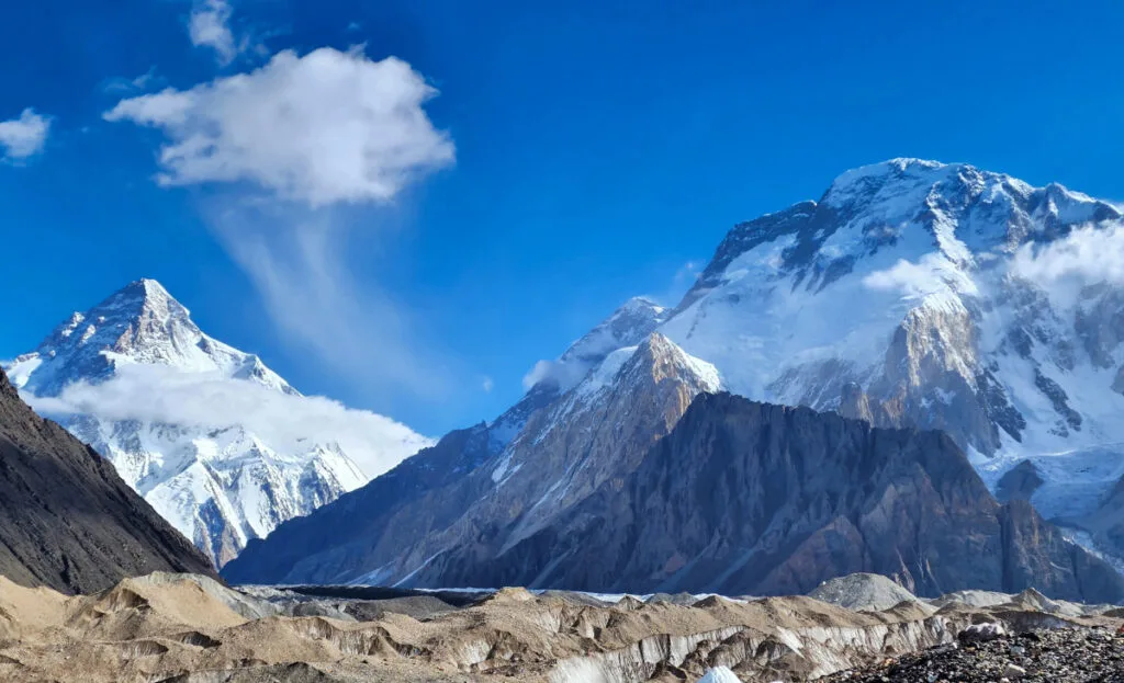A view of K2 & Broad Peak in the Karakoram mountains of Pakistan