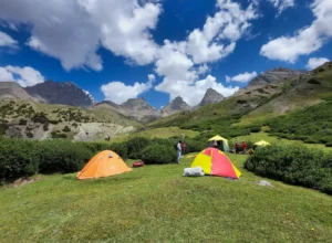 Camping below Assumbar Pass on the Yasin to Ishkoman trek in Pakistan
